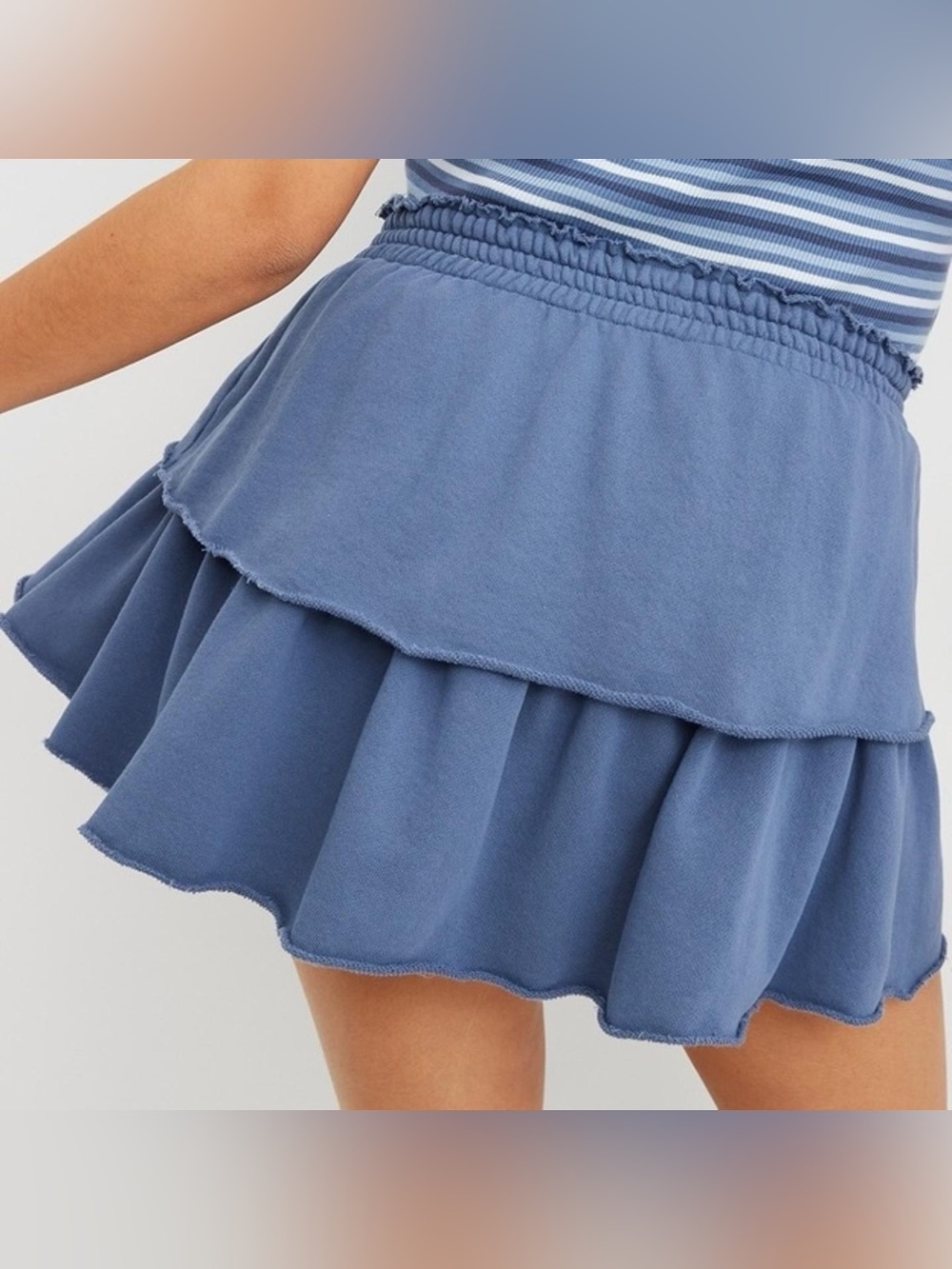 Aerie Weekend Ruffle Tiered Mini Skirt Dusty Blue Periwinkle Small 100% Cotton - Picture 2 of 7